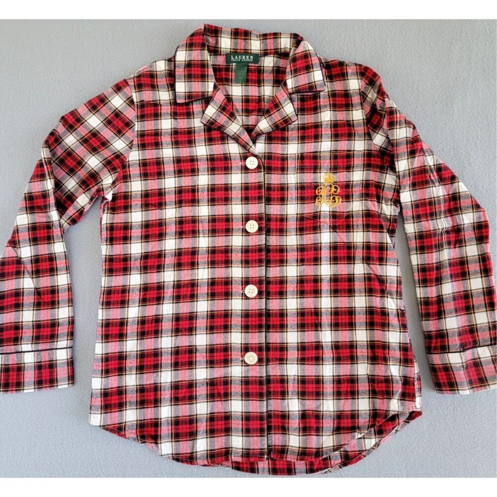 Lauren Ralph Lauren Plaid Shirt Leopard Collar Crest Button Up M